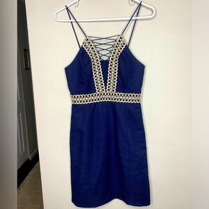 Lilly Pulitzer Trista Shift Dress Navy Blue Gold Trim Sleeveless Party Formal 00